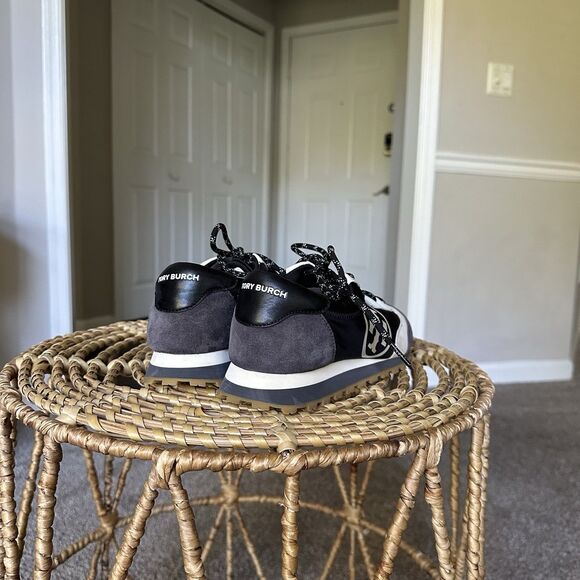 Tory Burch Women's Sawtooth Designer Sneakers Shoes Size 9M Black/Gray Lace-Up - Picture 2 of 11